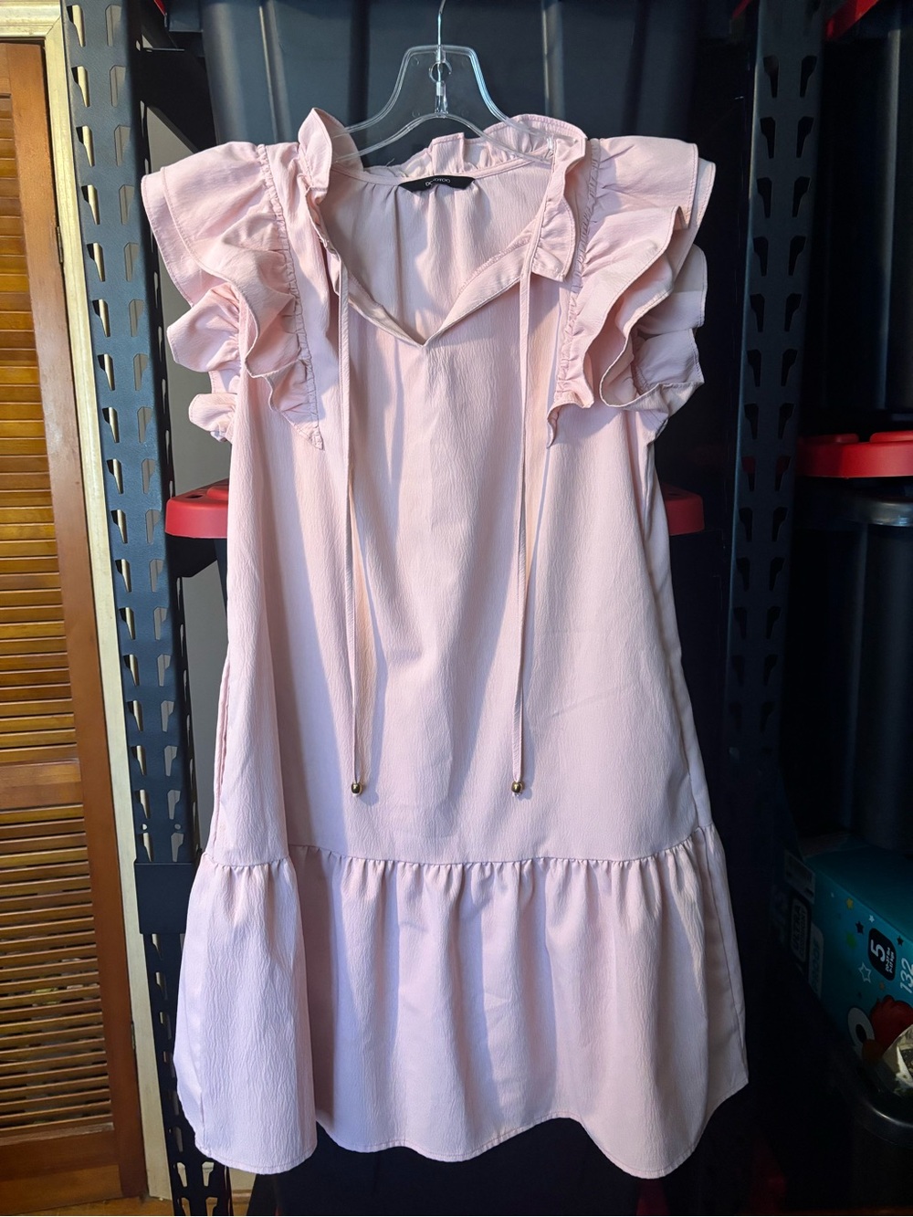 Women's Ruffle Sleeve Tie-Neck Dress - Light Pink